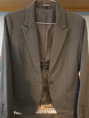 Express Womens Dark Gray Single-Button Blazer